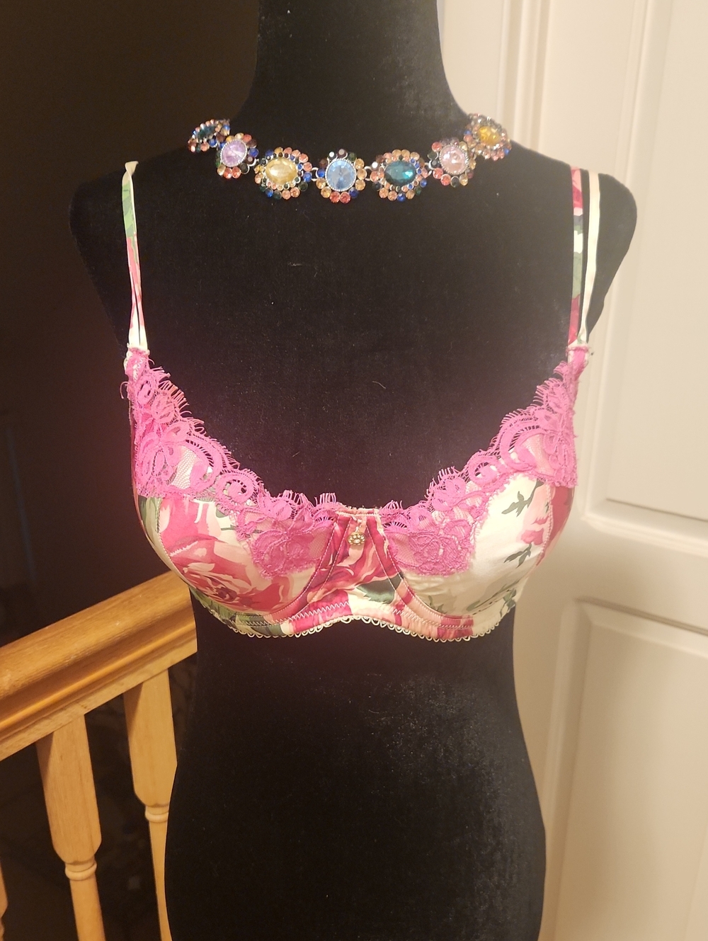 Badgley Mischka Pink Floral Lace Balconette Bra